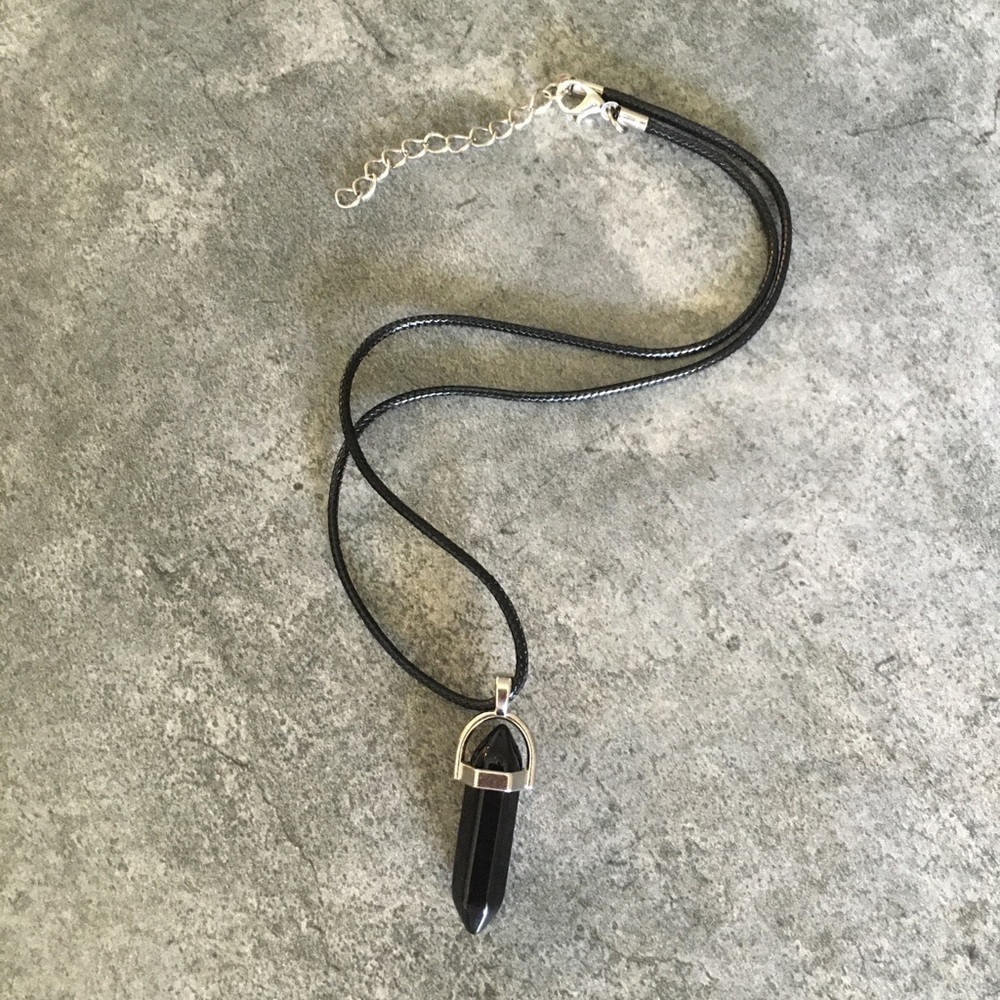 Natural Black Agate Spiritual Crystal Necklace - Picture 2 of 5
